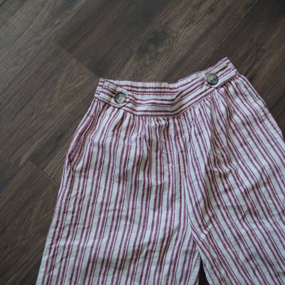 Cute Stripped Linen Cotton Blend Summer Cropped Pants - Picture 2 of 4